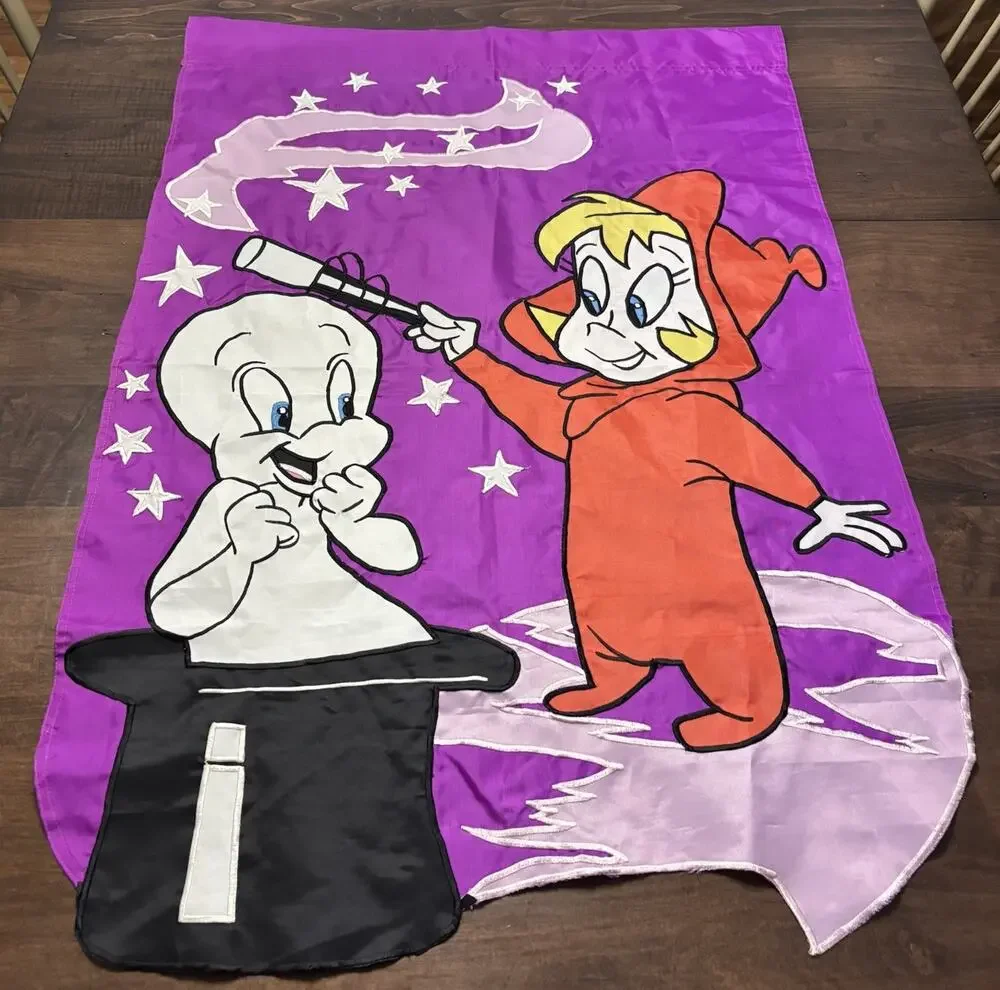 Vtg 90s Casper Ghost & Wendy Witch Trick or Treat Halloween Outdoor Flag Banner